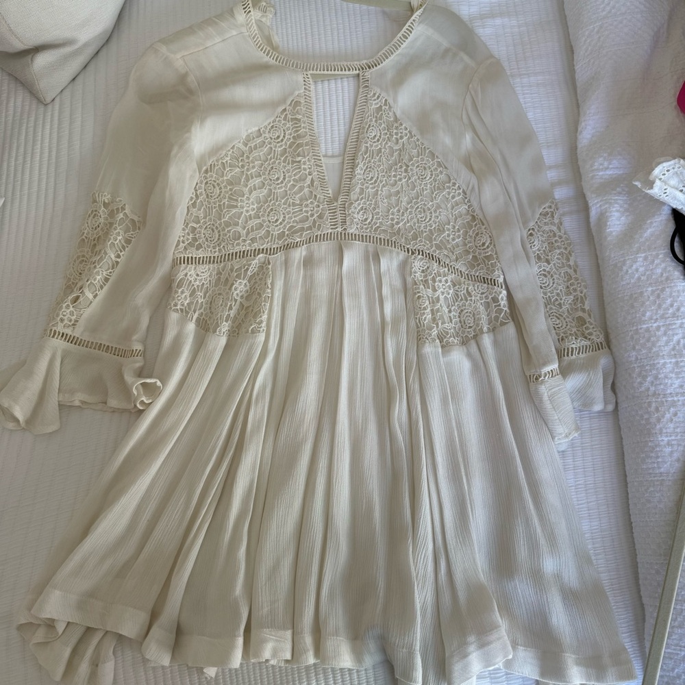 Free People Cream Lace Mini Dress